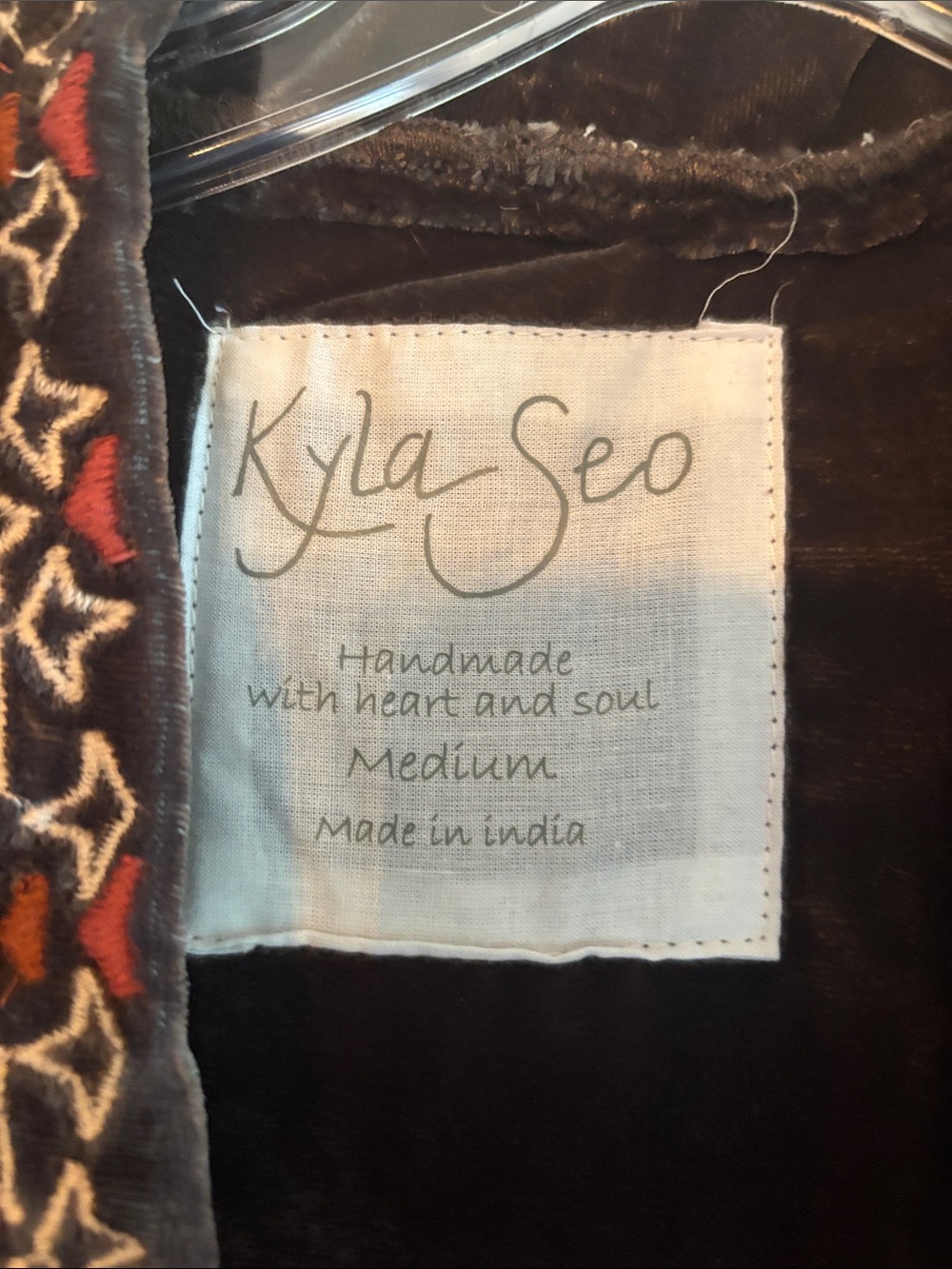 Kyla Seo Boho Embroidered Velvet Jacket - Chocolate Brown with Floral Accents - Picture 2 of 7